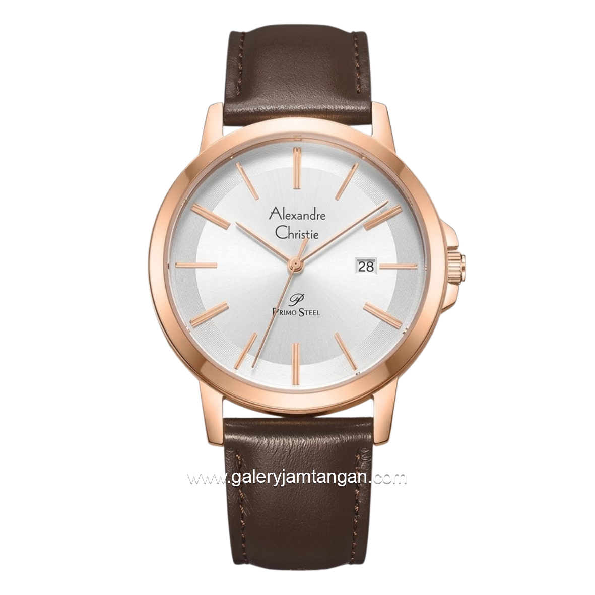 Alexandre Christie Primo Steel AC 1036 MDLRGSL Brown Rosegold Leather Strap