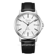 Alexandre Christie Primo Steel AC 1036 MDLSSSL Black Silver Dial White Leather Strap