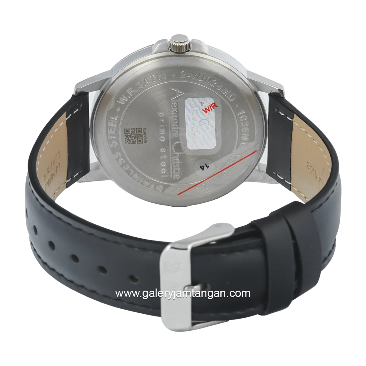 Alexandre Christie Primo Steel AC 1036 MDLSSSL Black Silver Dial White Leather Strap