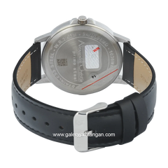 Alexandre Christie Primo Steel AC 1036 MDLSSSL Black Silver Dial White Leather Strap