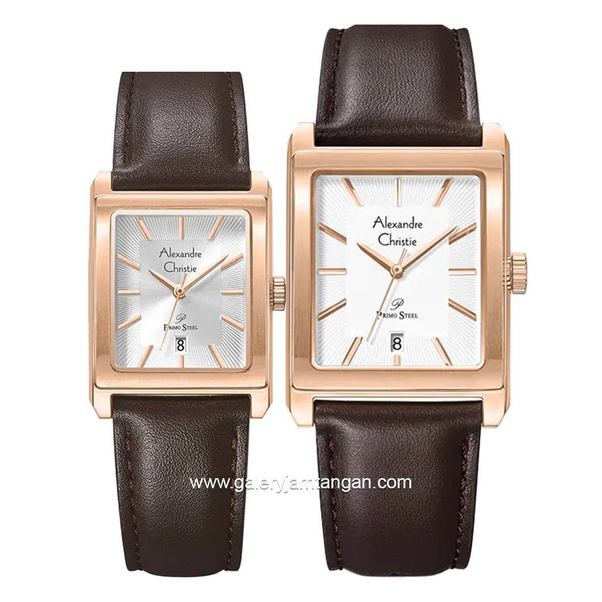 Alexandre Christie AC 1039 MD & AC 1039 LD Brown Rosegold Leather Strap
