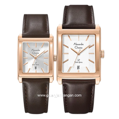 Alexandre Christie AC 1039 MD & AC 1039 LD Brown Rosegold Leather Strap