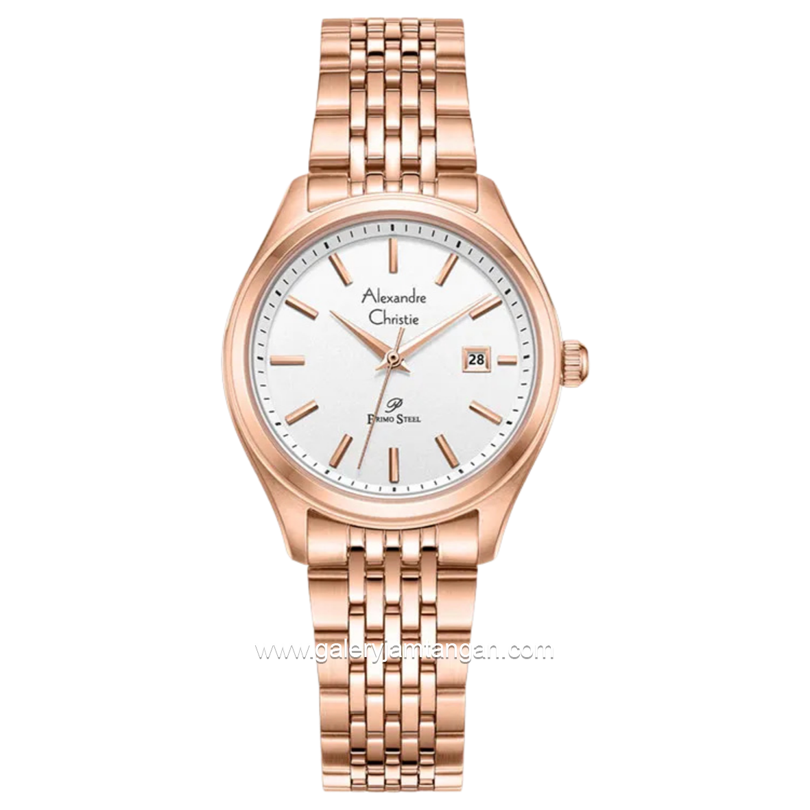 Alexandre Christie AC 1040 LD Rosegold Dial White Stainless Steel Strap
