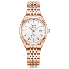 Alexandre Christie AC 1040 LD Rosegold Dial White Stainless Steel Strap