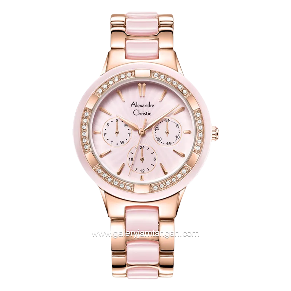 Alexandre Christie AC 2299 BF Multifunction Rosegold Pink Ceramic Strap