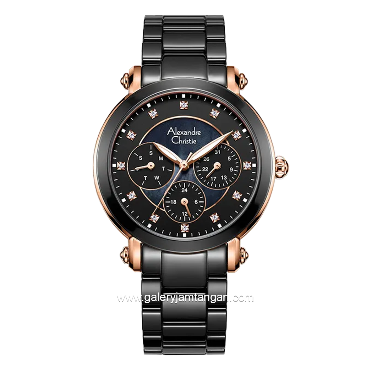 Alexandre Christie AC 2377 BF Collection Black Rosegold Ceramic Strap
