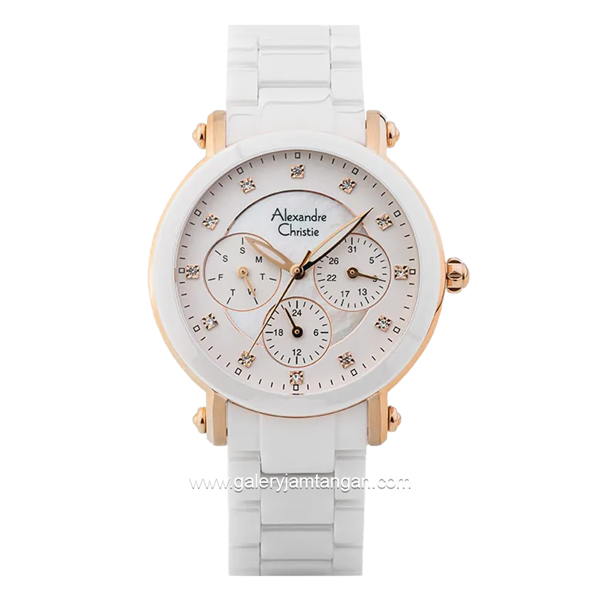 Alexandre Christie AC 2377 BF Collection White Rosegold Ceramic Strap