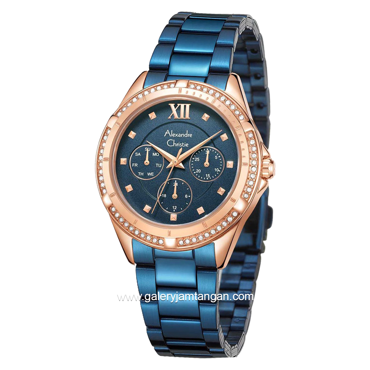 Alexandre Christie AC 2644 BF Navy Rosegold Multifunction Stainless Steel Strap