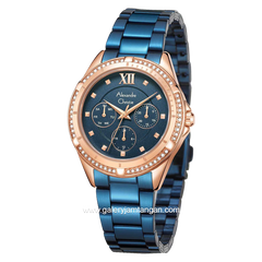 Alexandre Christie AC 2644 BF Navy Rosegold Multifunction Stainless Steel Strap