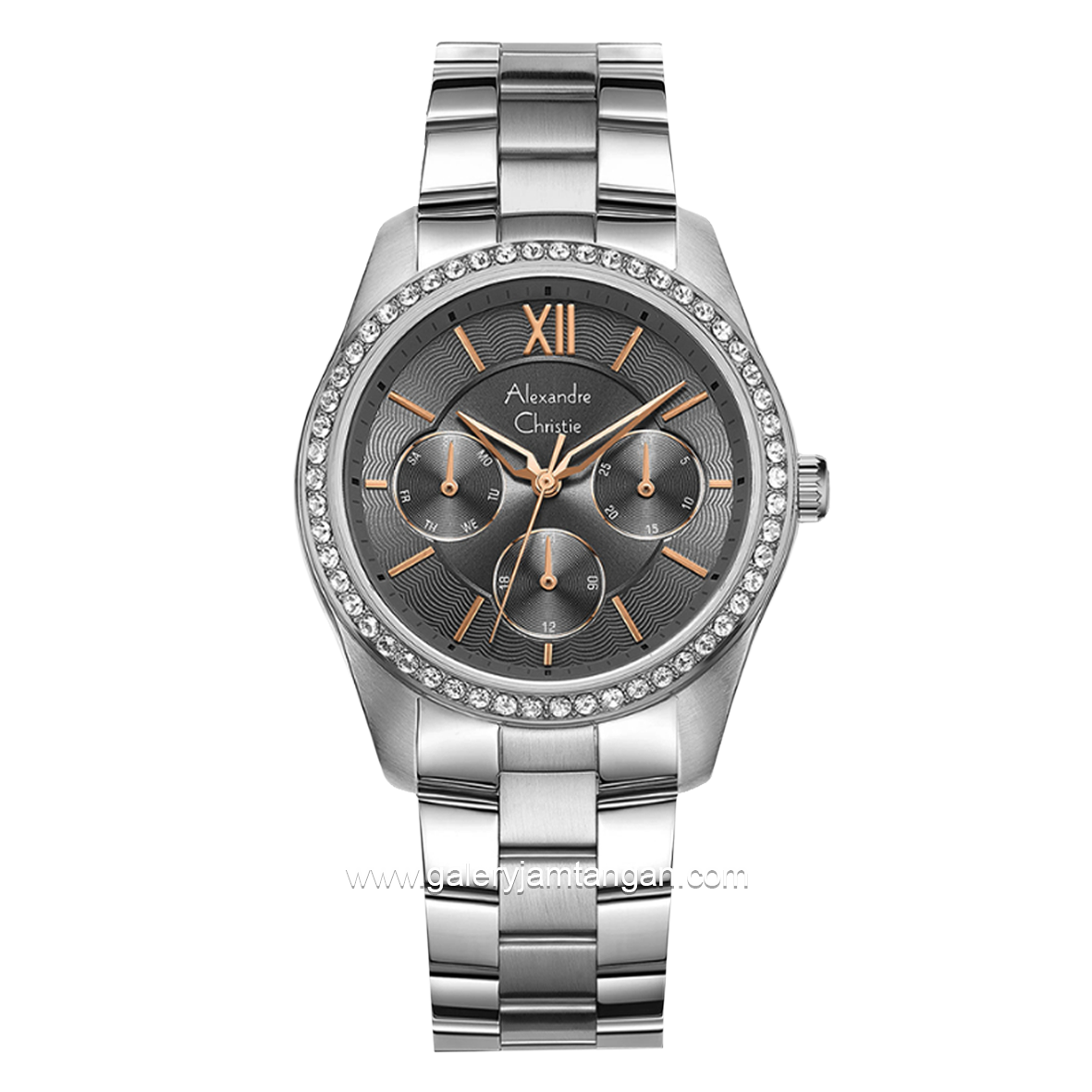 Alexandre Christie AC 2827 BF Silver Jarum Rosegold Multifunction Stainless Steel Strap