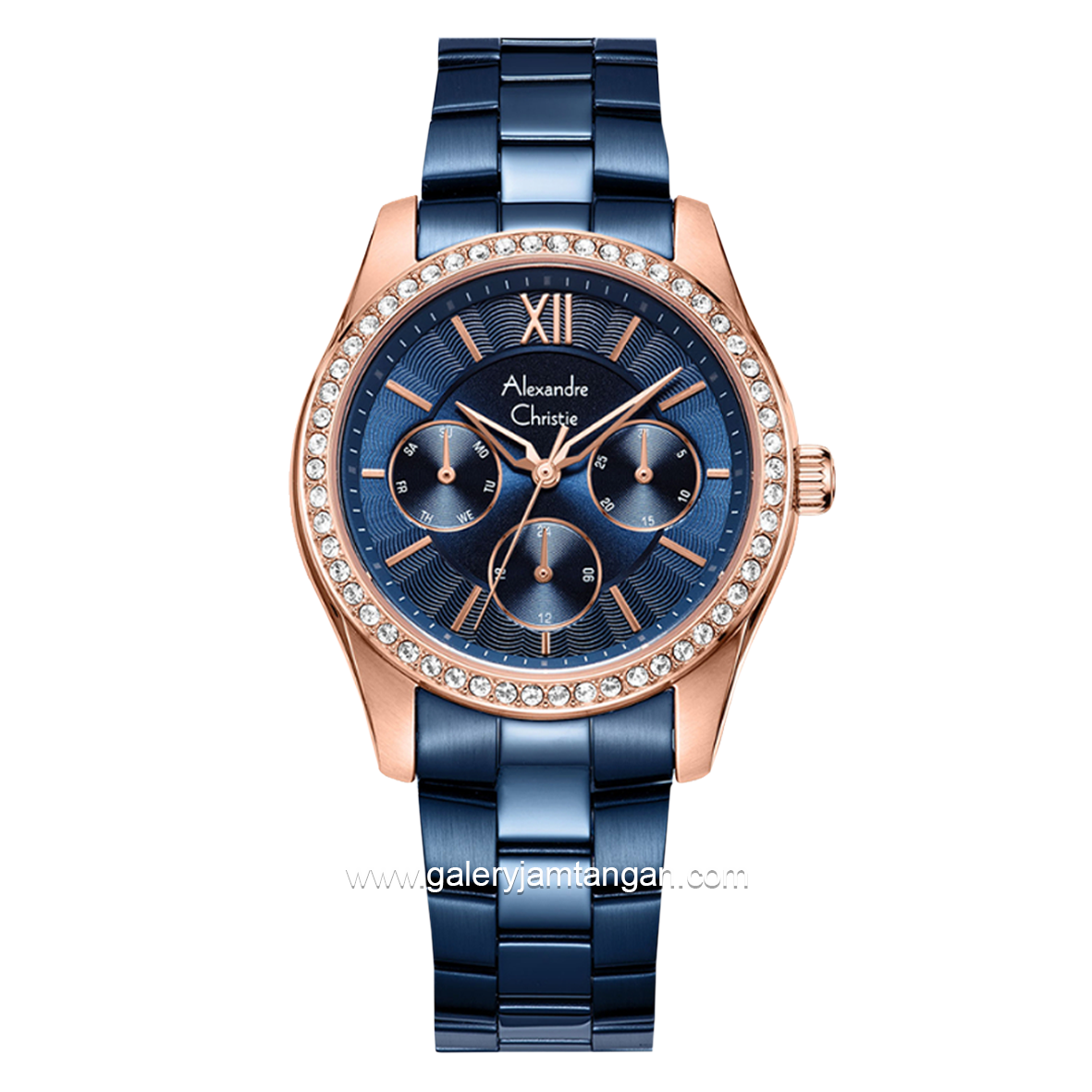 Alexandre Christie AC 2827 BF Blue Rosegold Multifunction Stainless Steel Strap