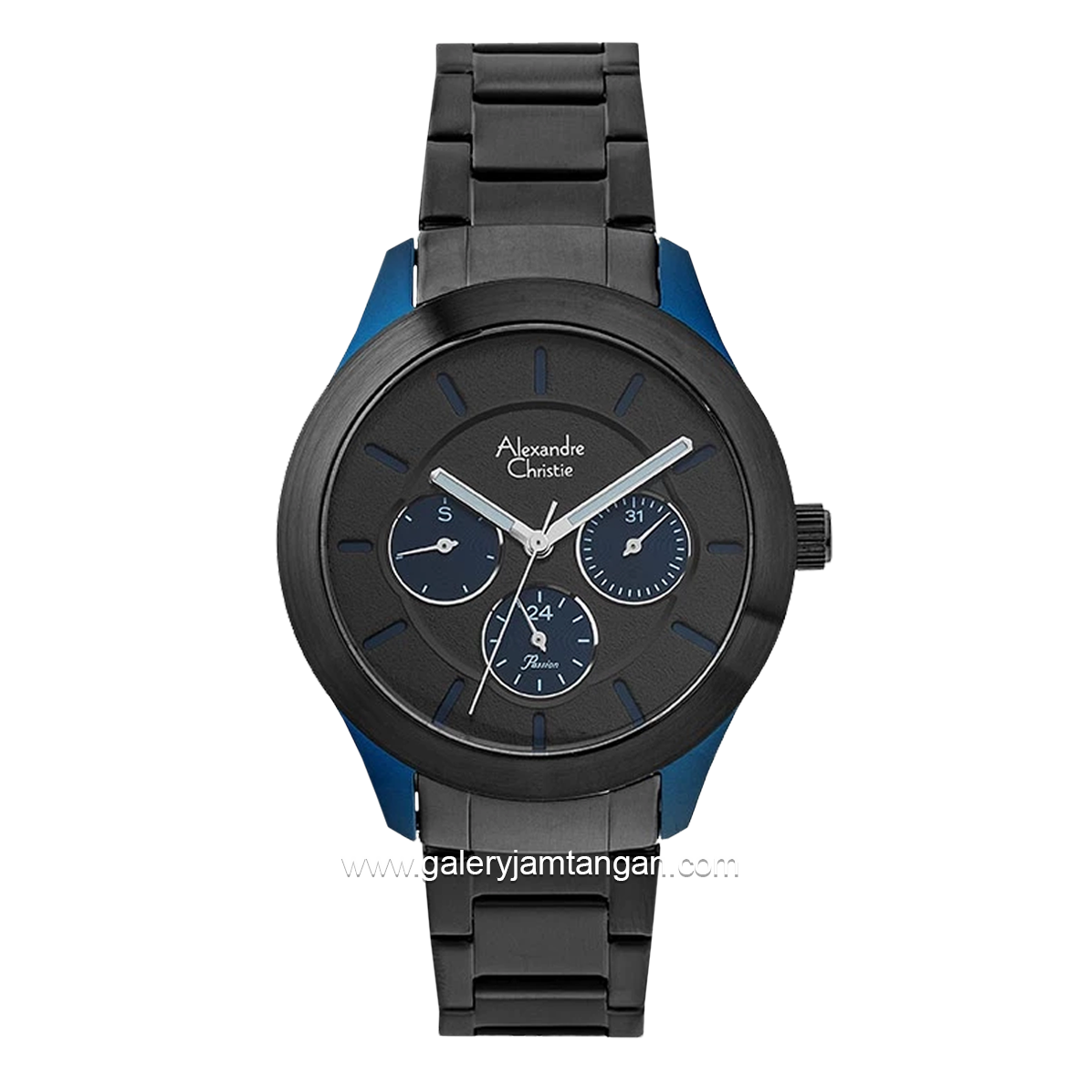 Alexandre Christie Passion AC 2877 BF Gunmetal Blue Multifunction Stainless Steel Strap