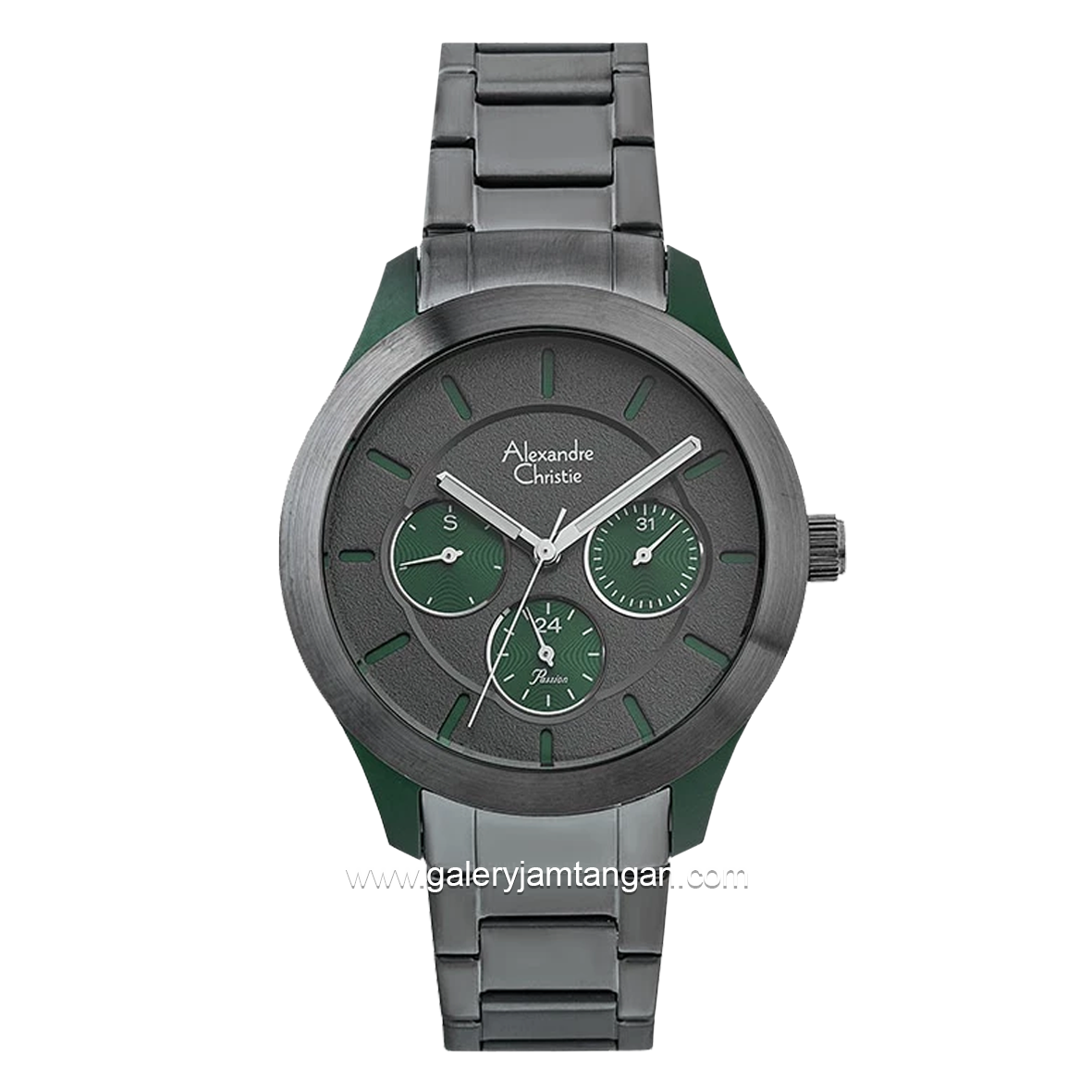Alexandre Christie Passion AC 2877 BF Gunmetal Green Multifunction Stainless Steel Strap