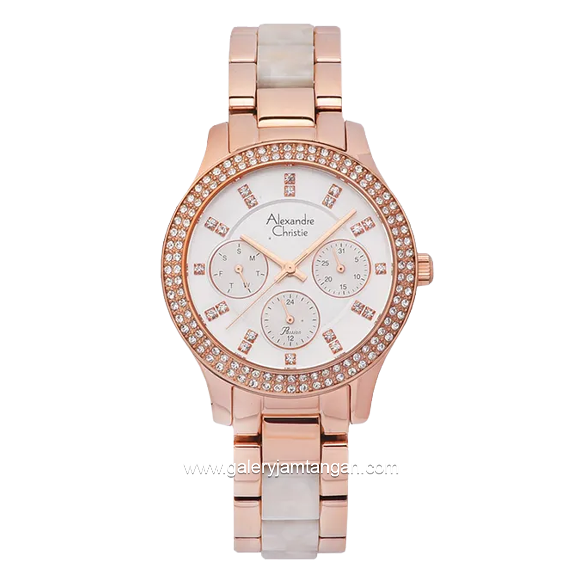 Alexandre Christie Passion AC 2914 BF Ladies Roosegold Dial White Stainless Steel Ceramic Strap