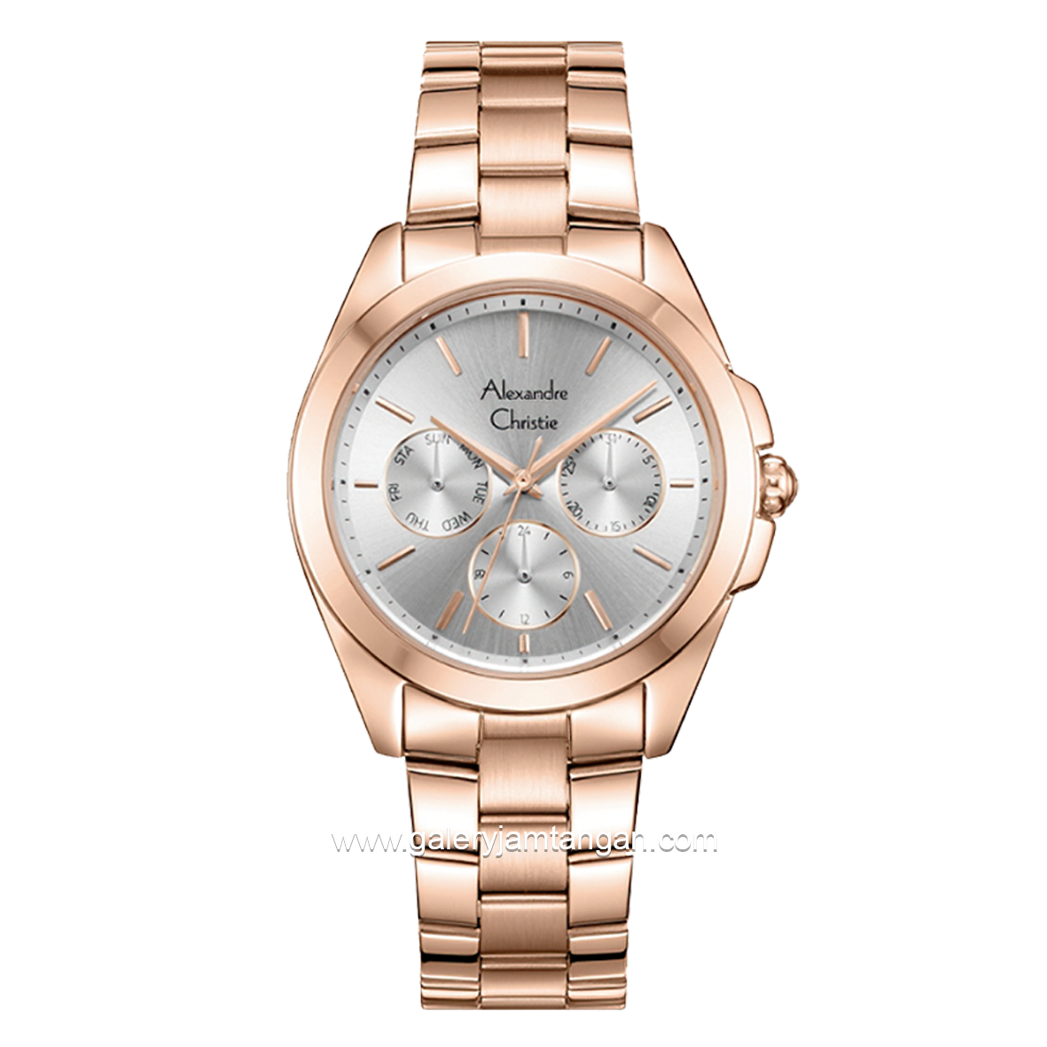 Alexandre Christie Multifunction AC 2977 BF Rosegold Dial Silver Stainless Steel Strap