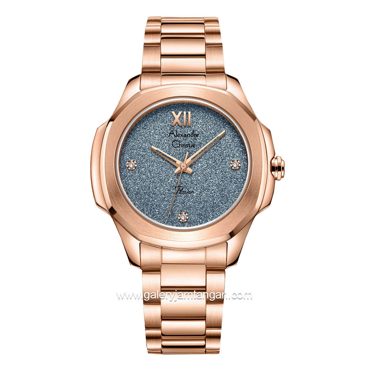 Alexandre Christie AC 2A28 LH Rosegold Dial Blue Glitter Stainless Steel