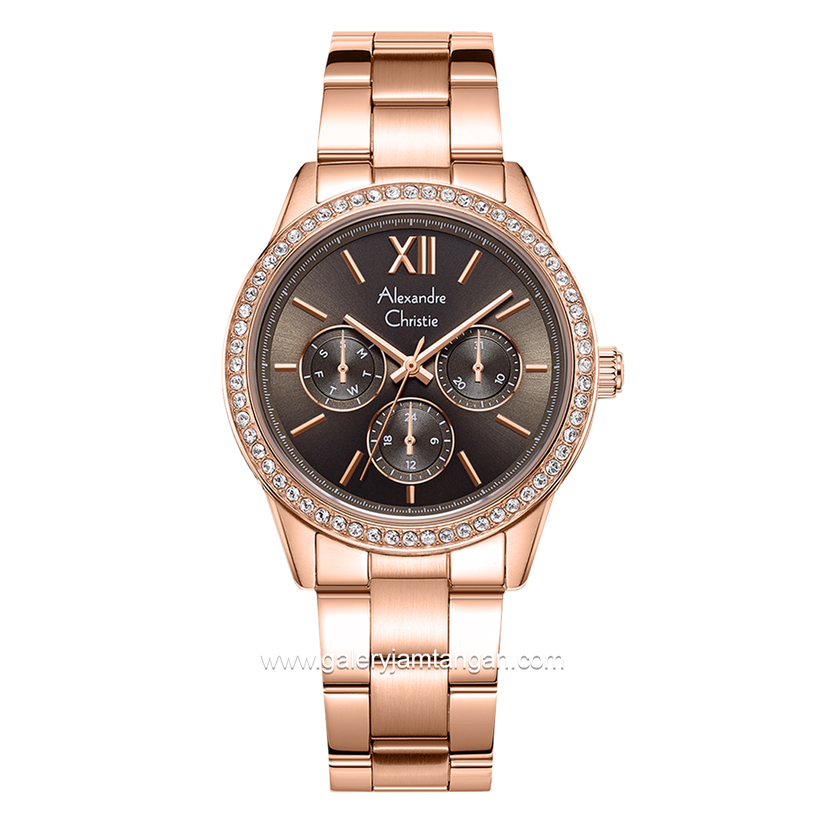 Alexandre Christie AC 2A46 BF Rosegold Dial Brown Multifunction Stainless Steel Strap