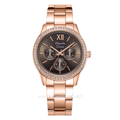 Alexandre Christie AC 2A46 BF Rosegold Dial Brown Multifunction Stainless Steel Strap