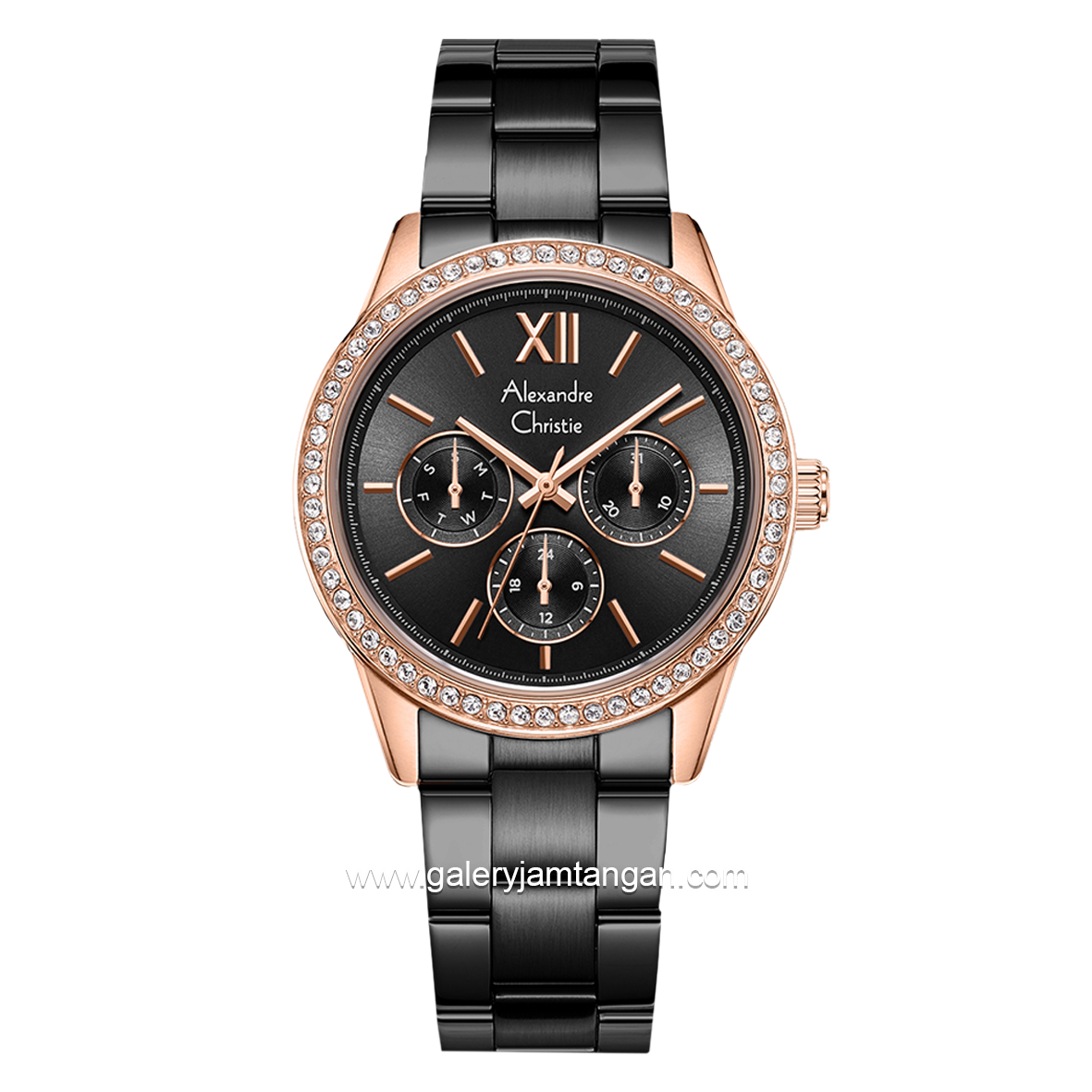 Alexandre Christie AC 2A46 BFBBRBA2 Black Rosegold Multifunction Stainless Steel Strap