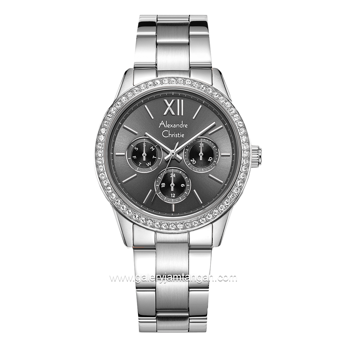 Alexandre Christie AC 2A46 BF Silver Dial Black Multifunction Stainless Steel Strap