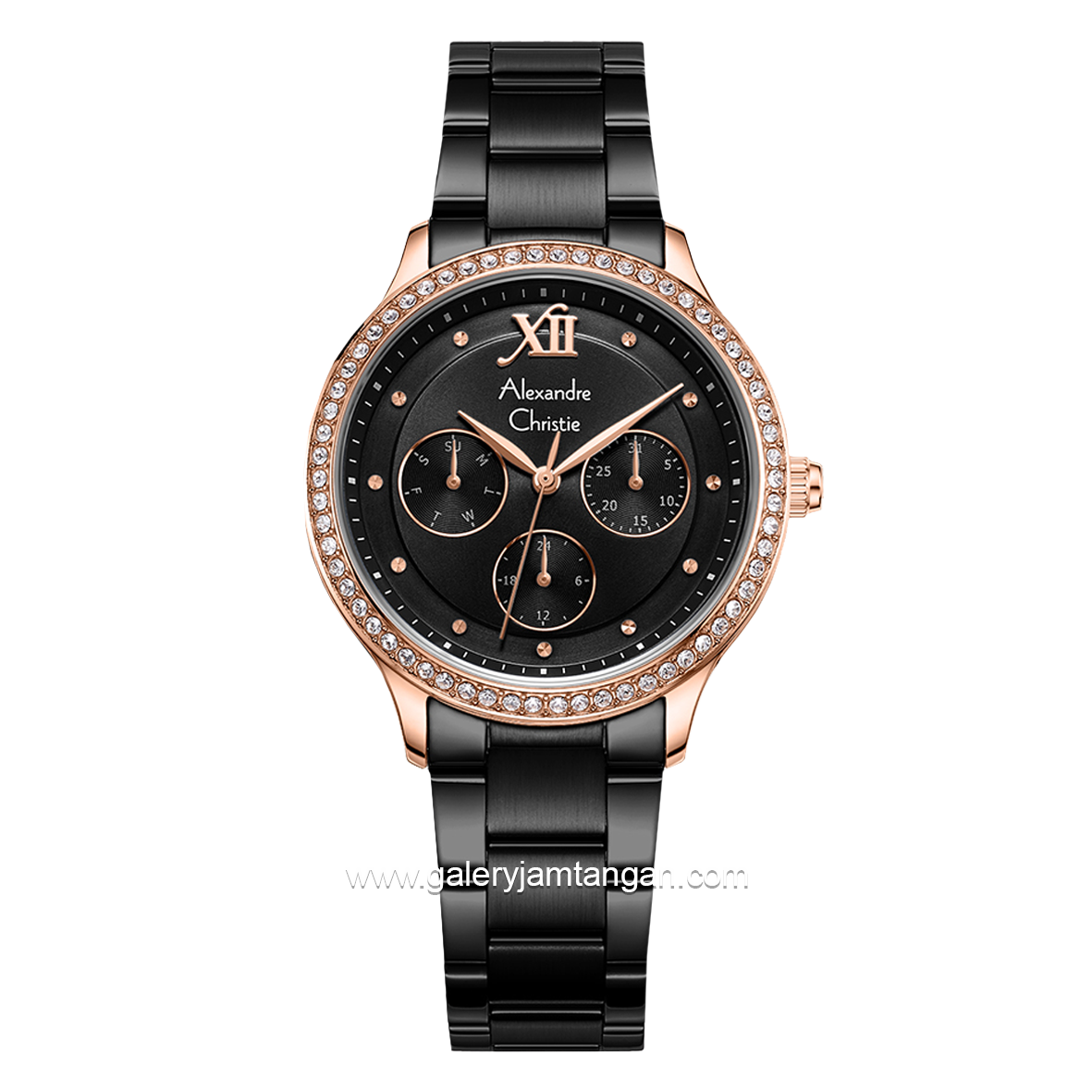 Alexandre Christie AC 2A48 BF Black Rosegold Multifunction Stainless Steel Strap