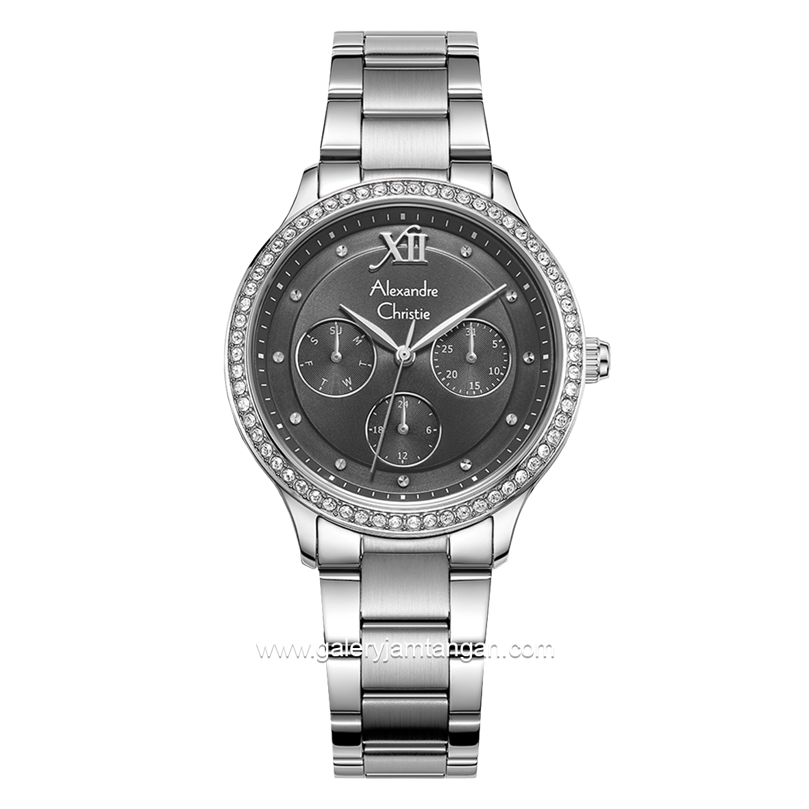 Alexandre Christie AC 2A48 BF Silver Dial Black Multifunction Stainless Steel Strap