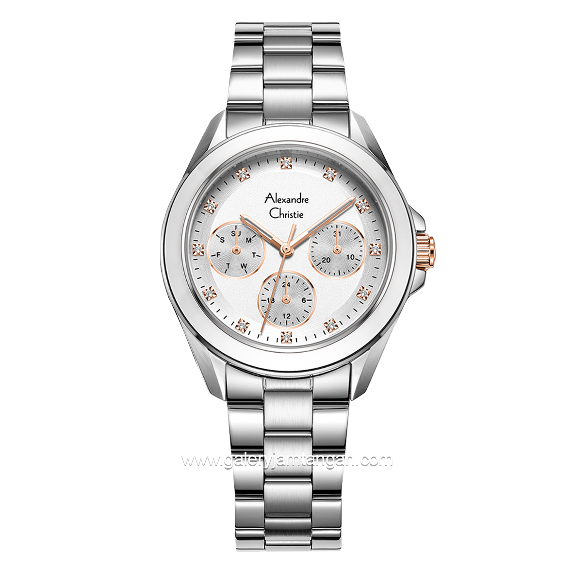 Alexandre Christie Passion AC 2A50 BF Silver Rosegold Multifunction Stainless Steel Strap