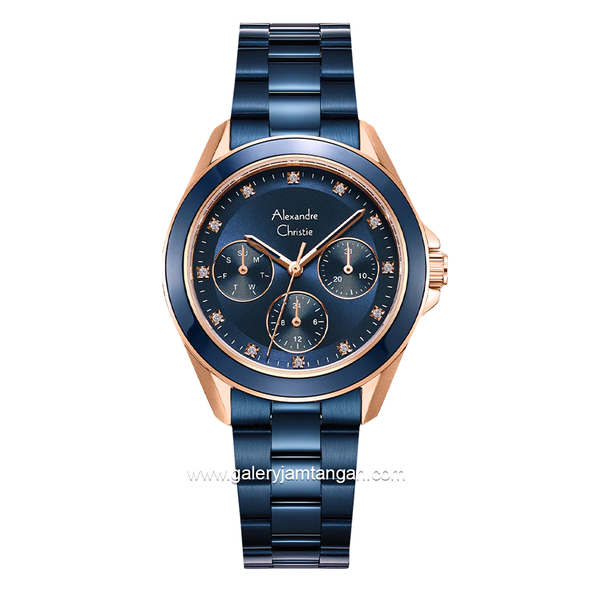 Alexandre Christie Passion AC 2A50 BF Blue Rosegold Multifunction Stainless Steel Strap