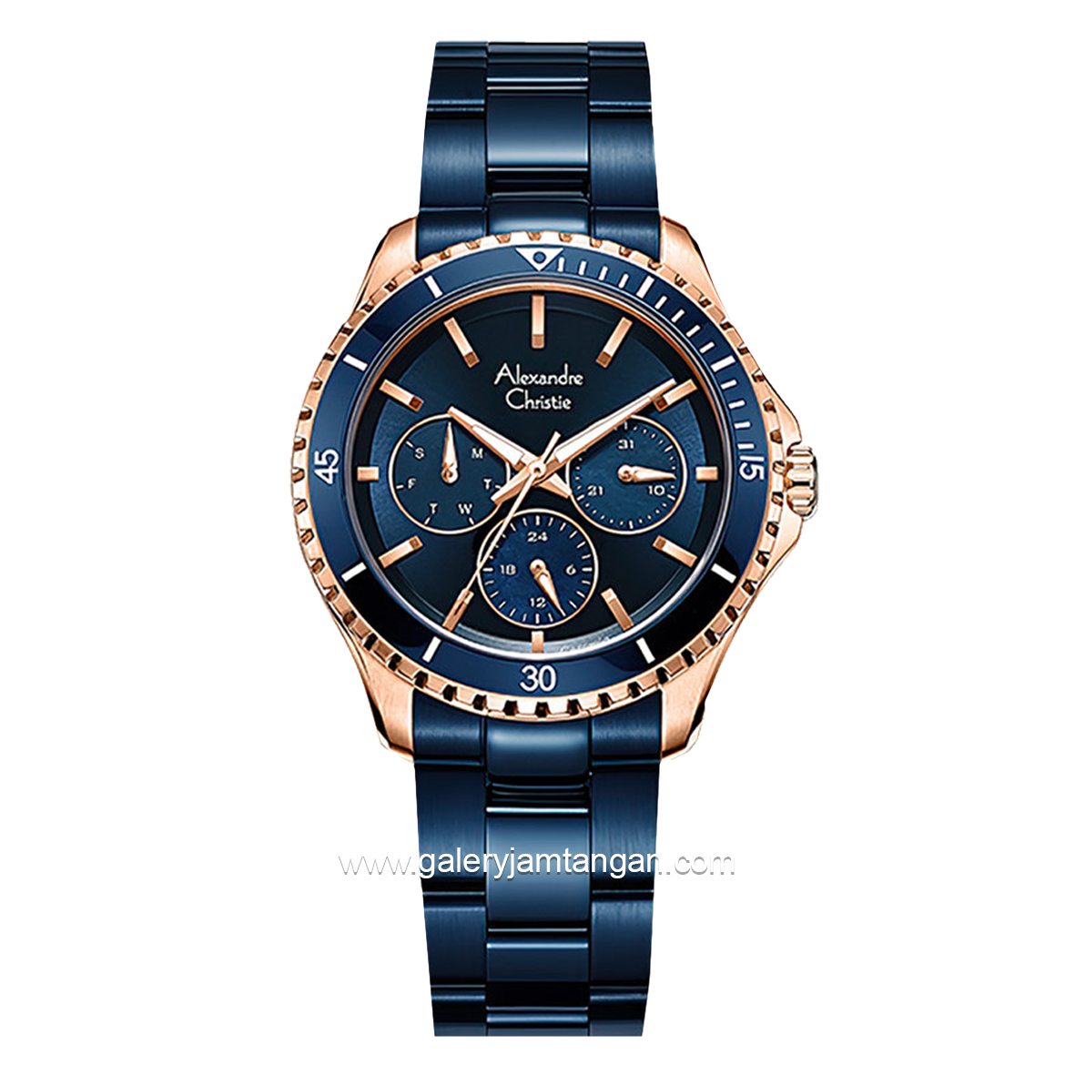Alexandre Christie AC 2A54 Blue Rosegold Multifunction Stainless Steel Strap