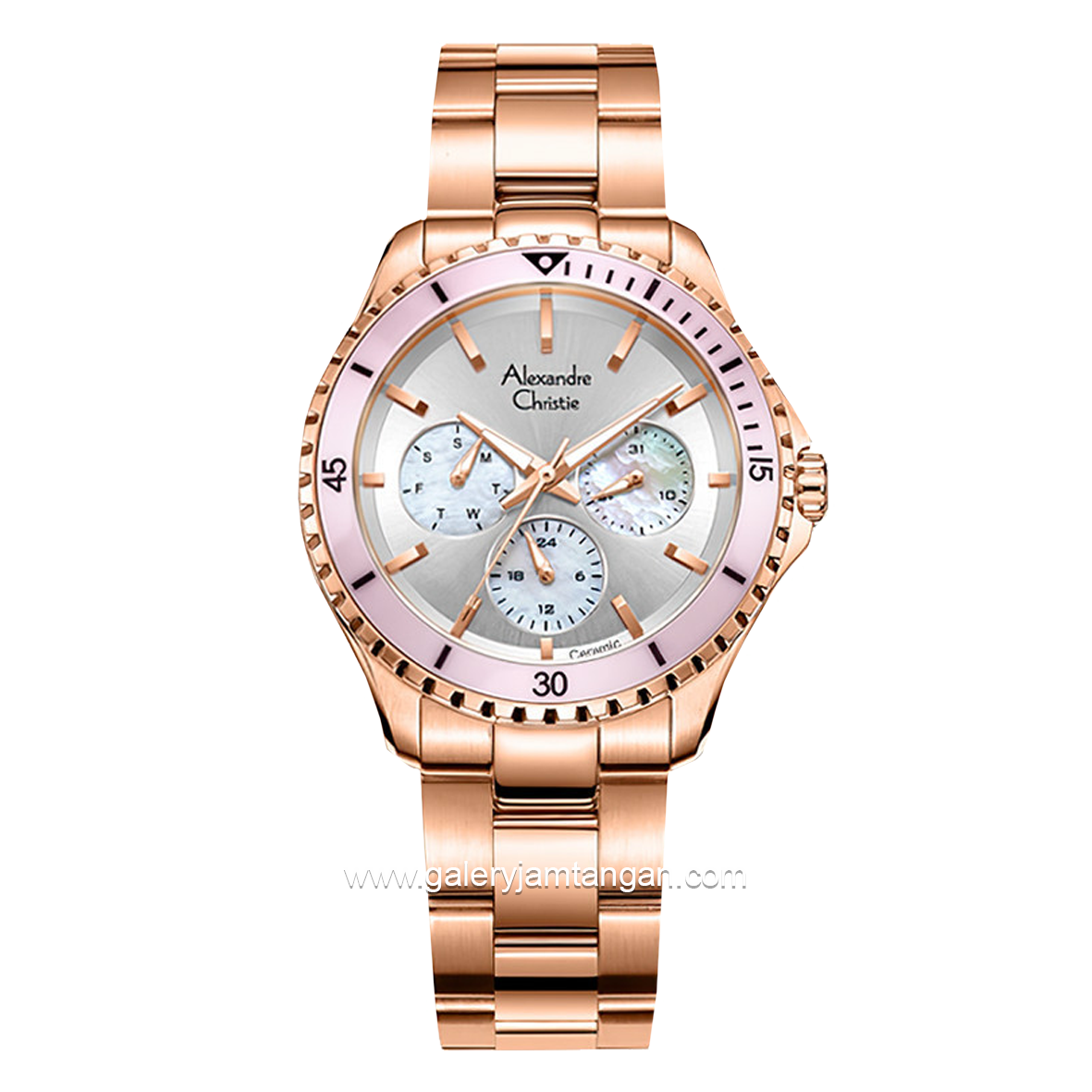 Alexandre Christie AC 2A54 Rosegold Ring Pink Multifunction Stainless Steel Strap