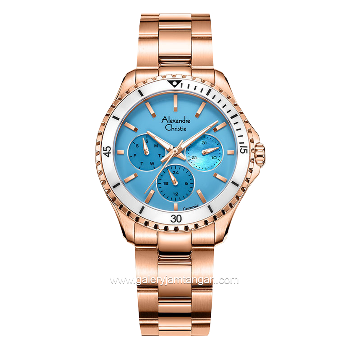 Alexandre Christie AC 2A54 Rose Gold Dial Blue Multifunction Stainless Steel Strap