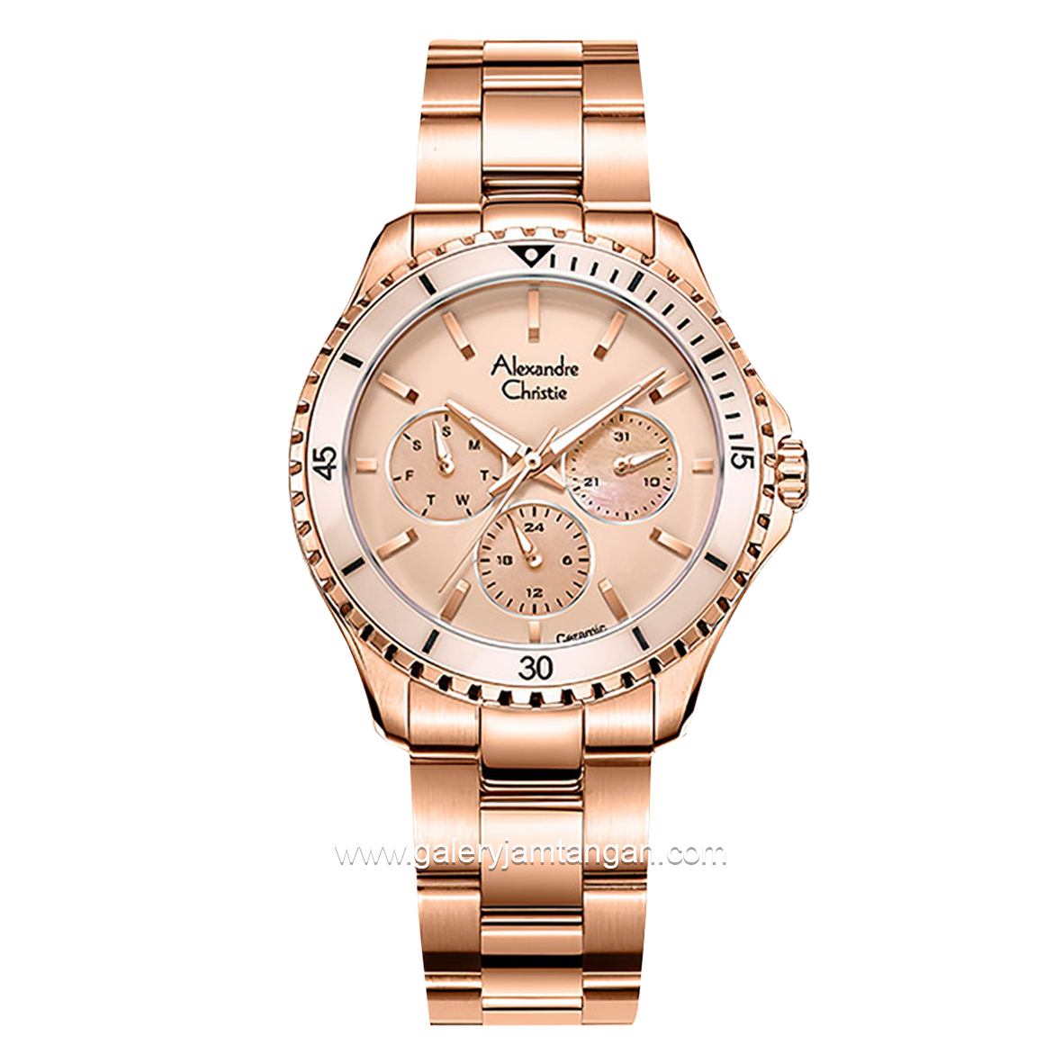 Alexandre Christie AC 2A54 Rosegold Dial Rose Gold MOP Multifunction Stainless Steel Strap