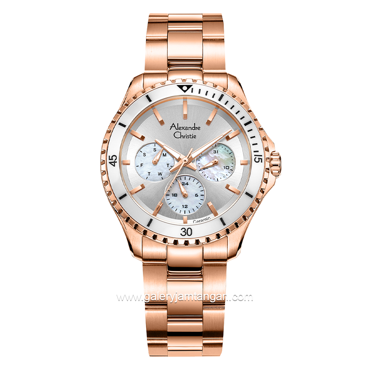Alexandre Christie AC 2A54 Rosegold Dial Silver MOP Multifunction Stainless Steel Strap