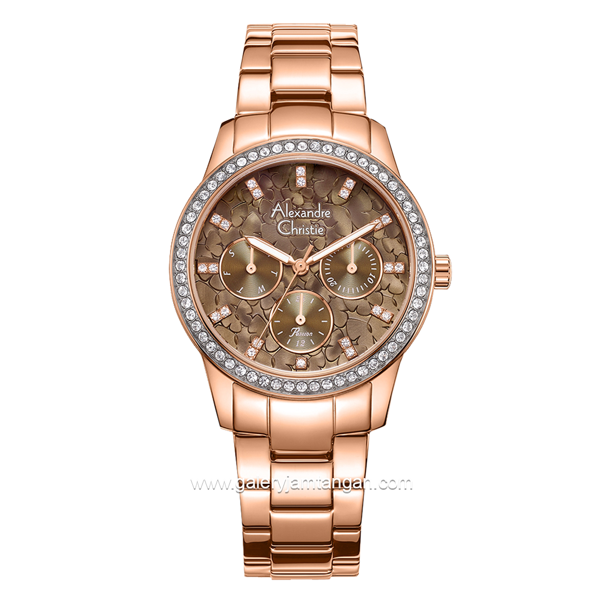 Alexandre Christie AC 2A65 BF Rosegold Dial Brown Multifunction Stainless Steel Strap
