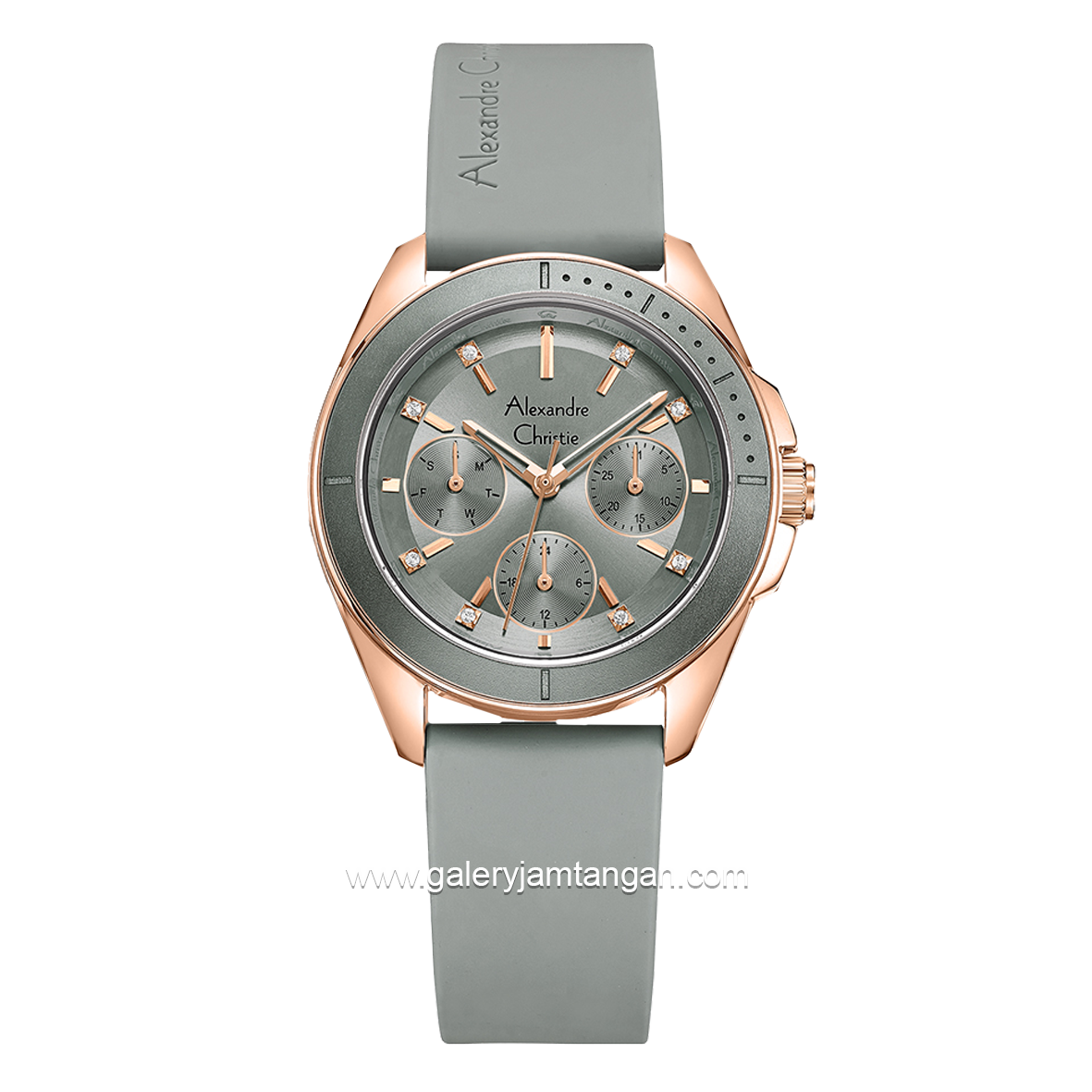 Alexandre Christie AC 2A68 BF Grey Rosegold Rubber Strap