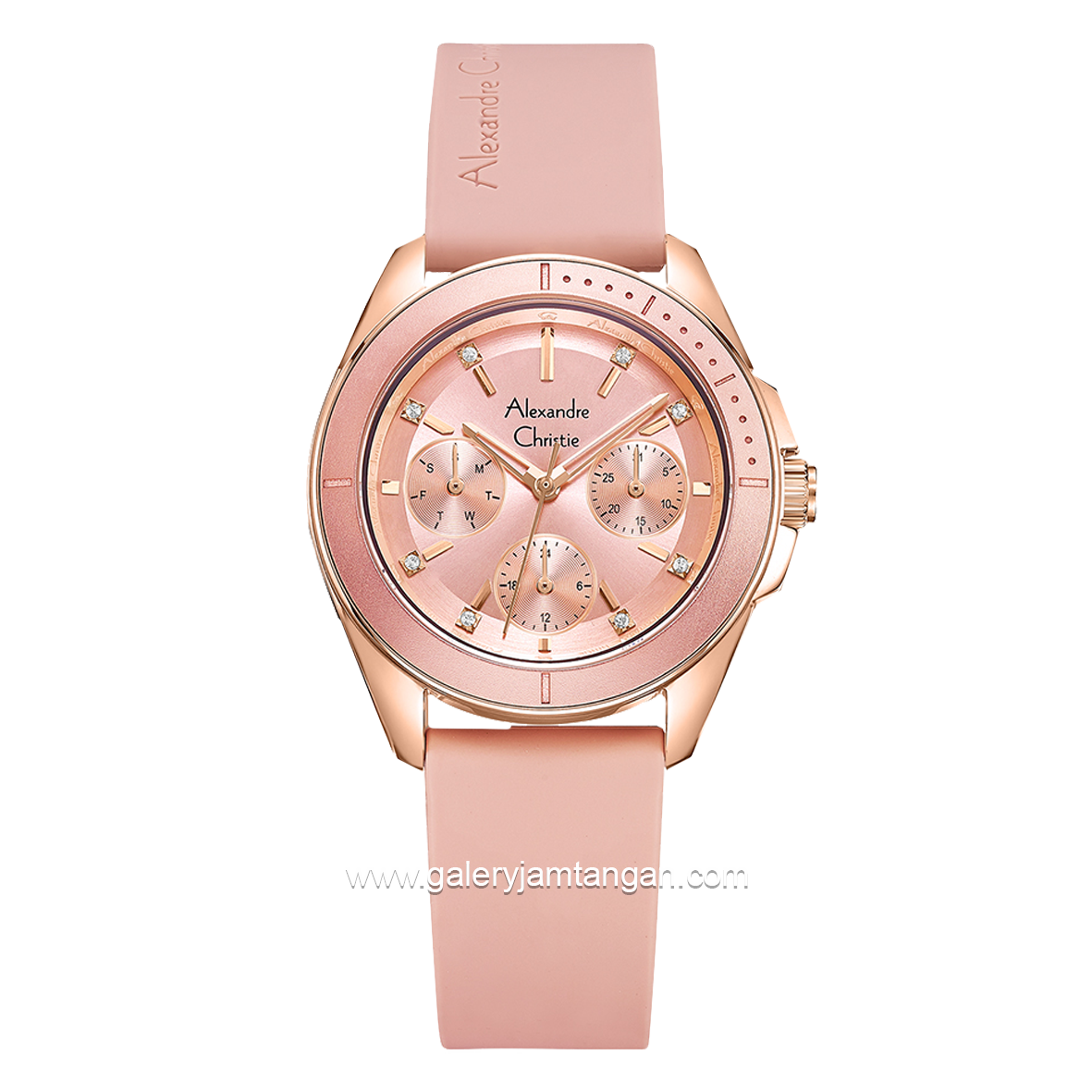 Alexandre Christie AC 2A68 BF Pink Rosegold Rubber Strap