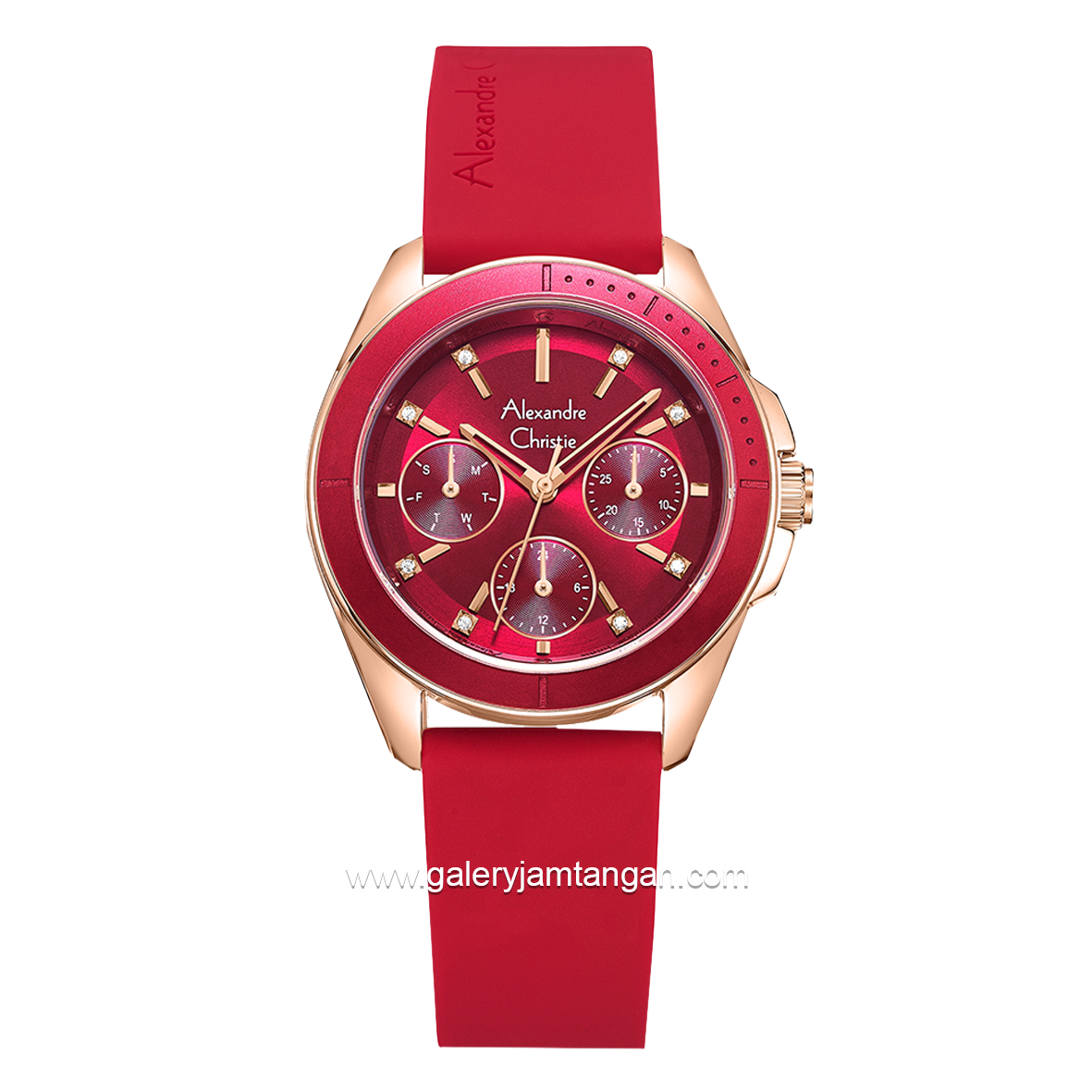 Alexandre Christie AC 2A68 BF Red Rosegold Rubber Strap