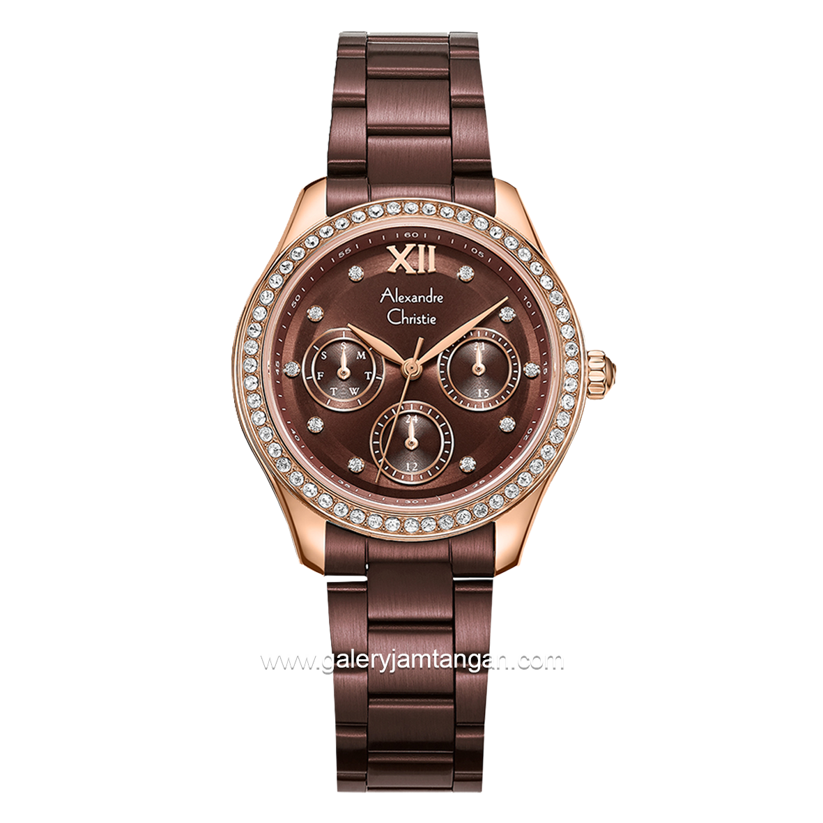 Alexandre Christie Passion AC 2A69 BF Brown Rosegold Multifunction Stainless Steel Strap