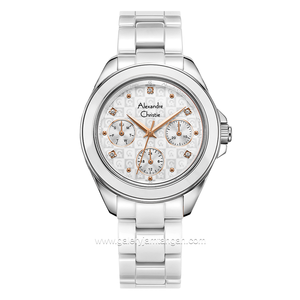 Alexandre Christie AC 2A70 BF White Silver Multifunction Stainless Steel With Ceramic Strap