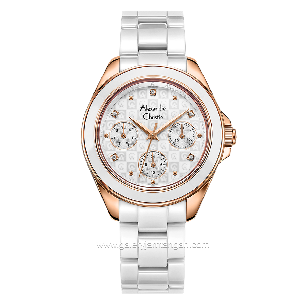 Alexandre Christie AC 2A70 BF White Rosegold Multifunction Stainless Steel With Ceramic Strap