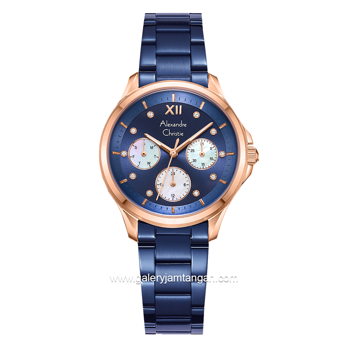Alexandre Christie AC 2A73 BF Blue Rosegold Multifunction Stainless Steel Strap