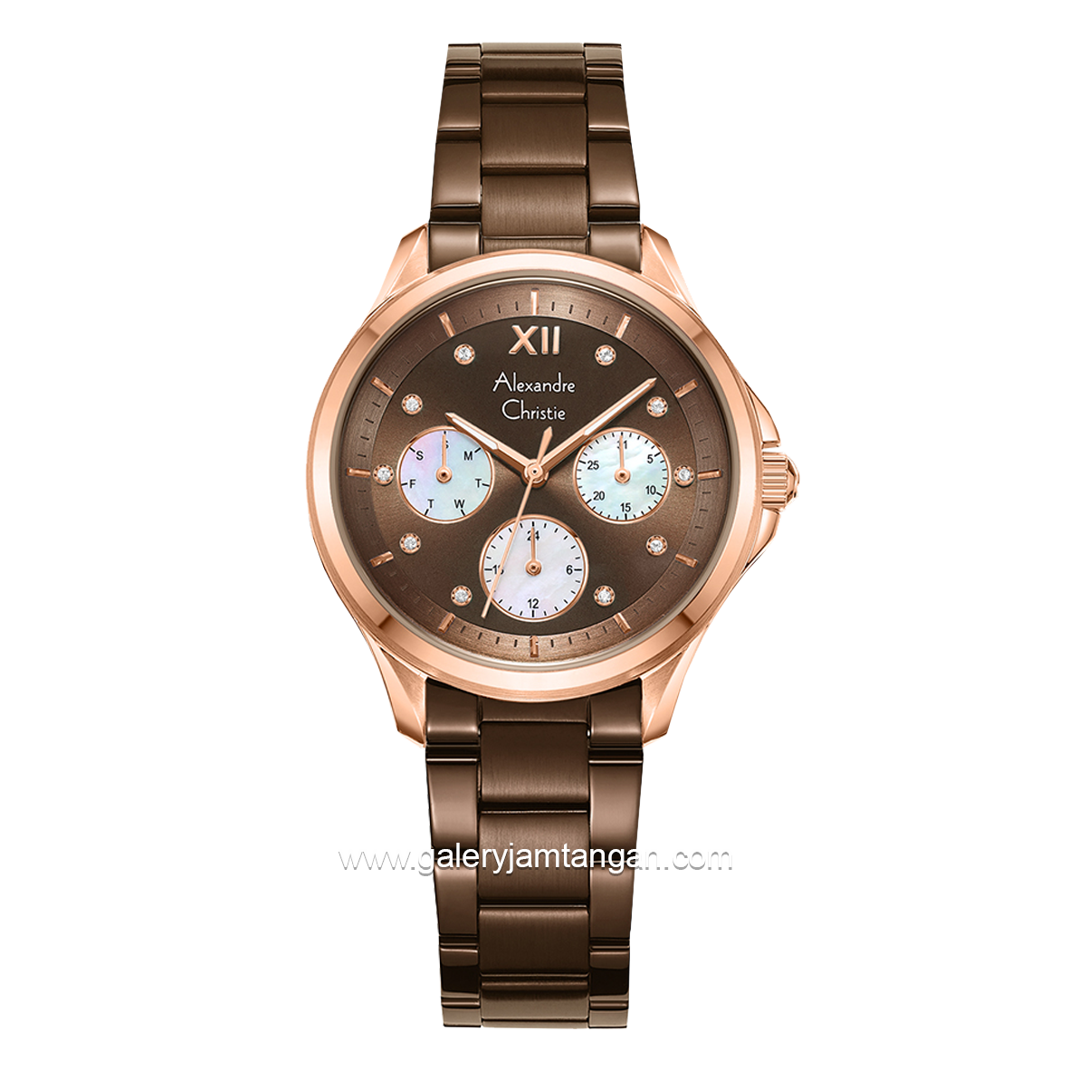 Alexandre Christie AC 2A73 BF Brown Rosegold Multifunction Stainless Steel Strap