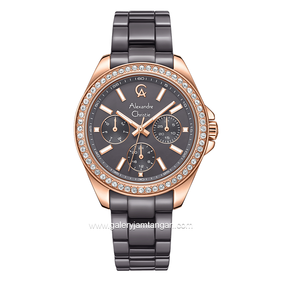 Alexandre Christie Passion AC 2A74 BF Brown Rosegold Multifunction Stainless Steel With Ceramic Strap