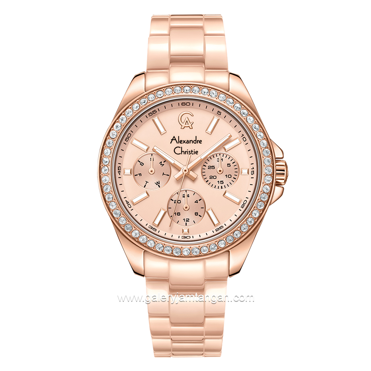 Alexandre Christie Passion AC 2A74 BF Pink Rosegold Multifunction Stainless Steel With Ceramic Strap
