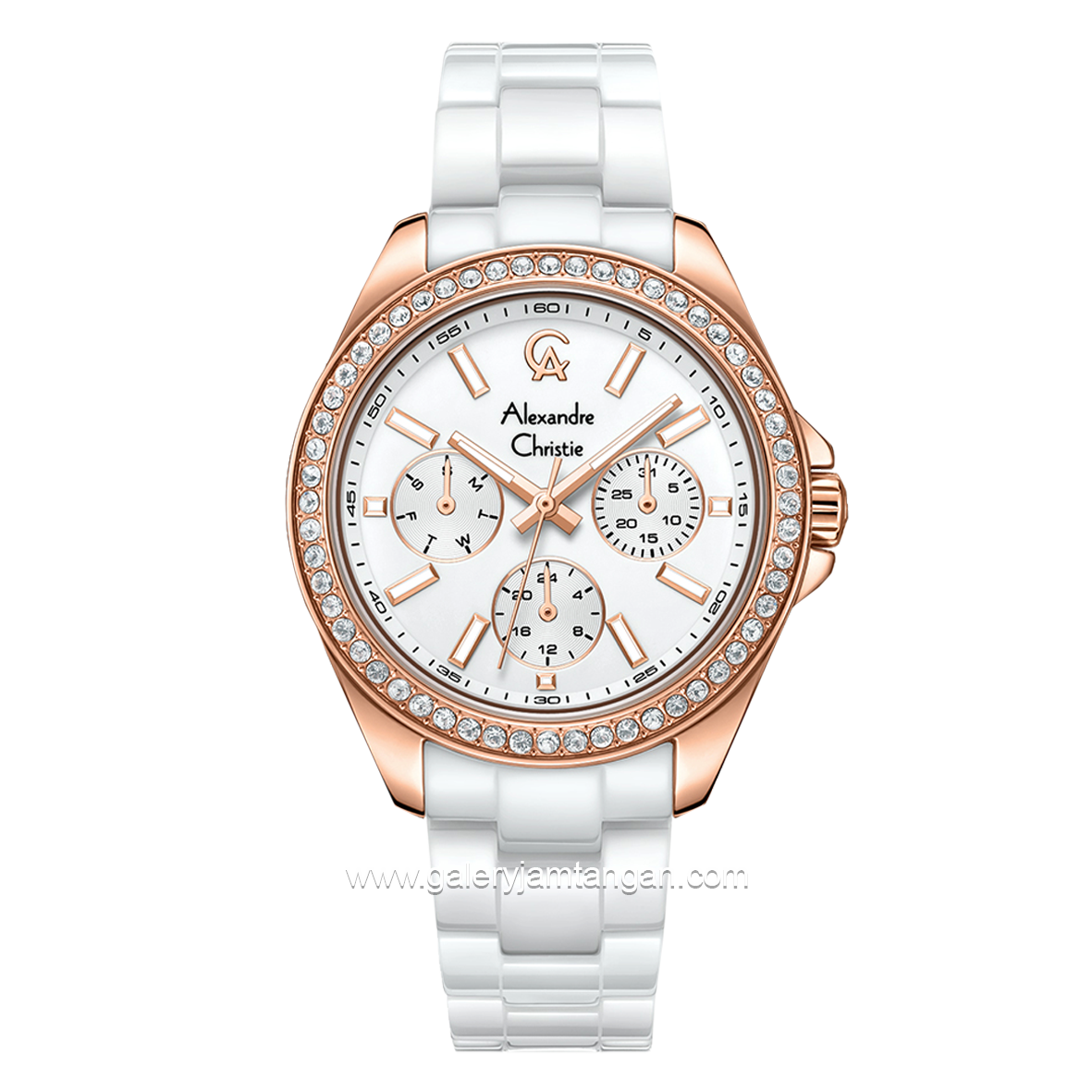 Alexandre Christie Passion AC 2A74 BF White Rosegold Multifunction Stainless Steel With Ceramic Strap