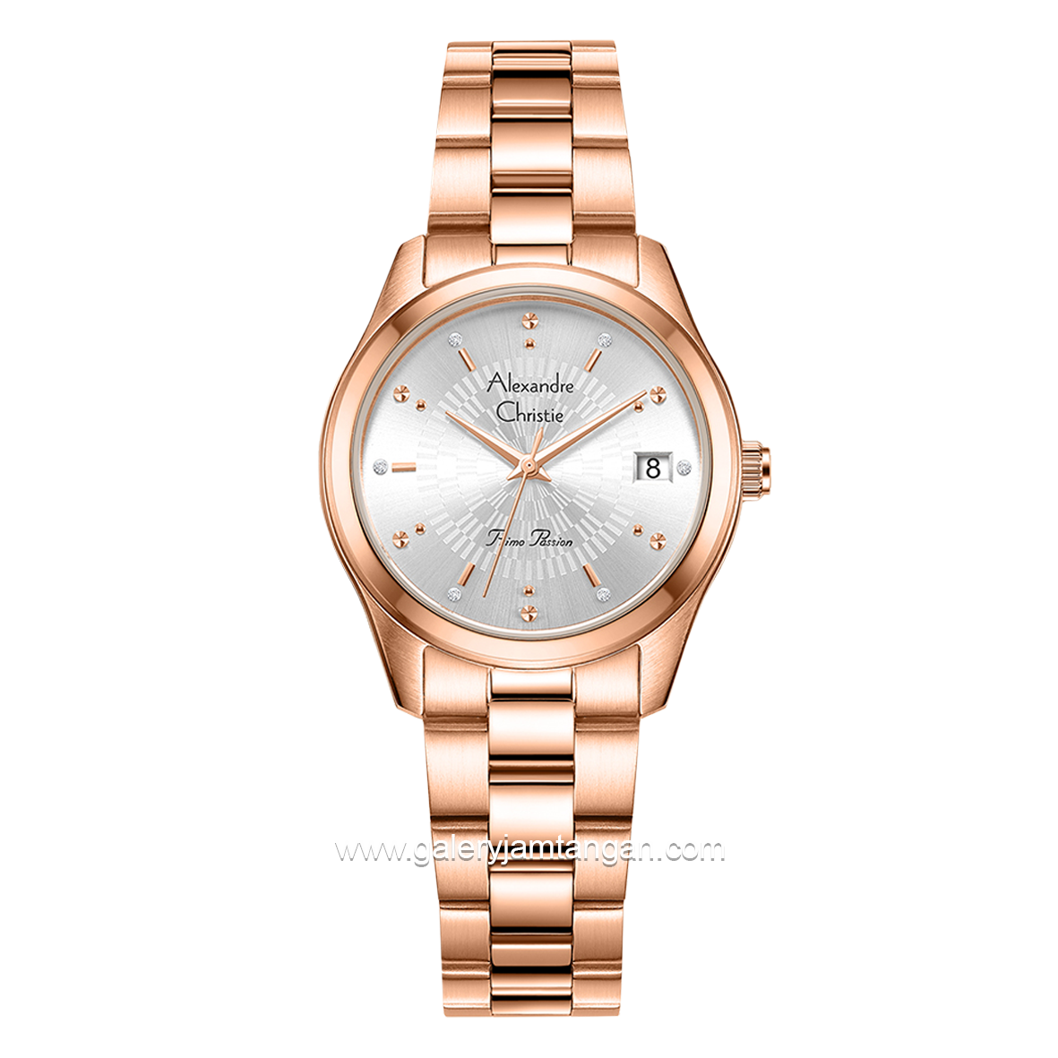 Alexandre Christie Primo Passion AC 2A75 LD Rosegold Dial White Stainless Steel Strap