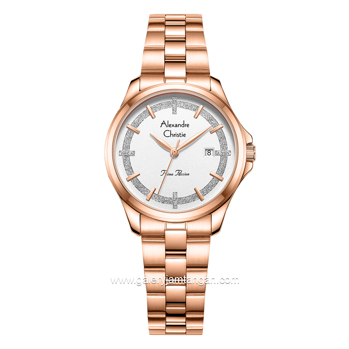 Alexandre Christie Primo Passion AC 2A76 LD Rosegold Dial White Stainless Steel Strap