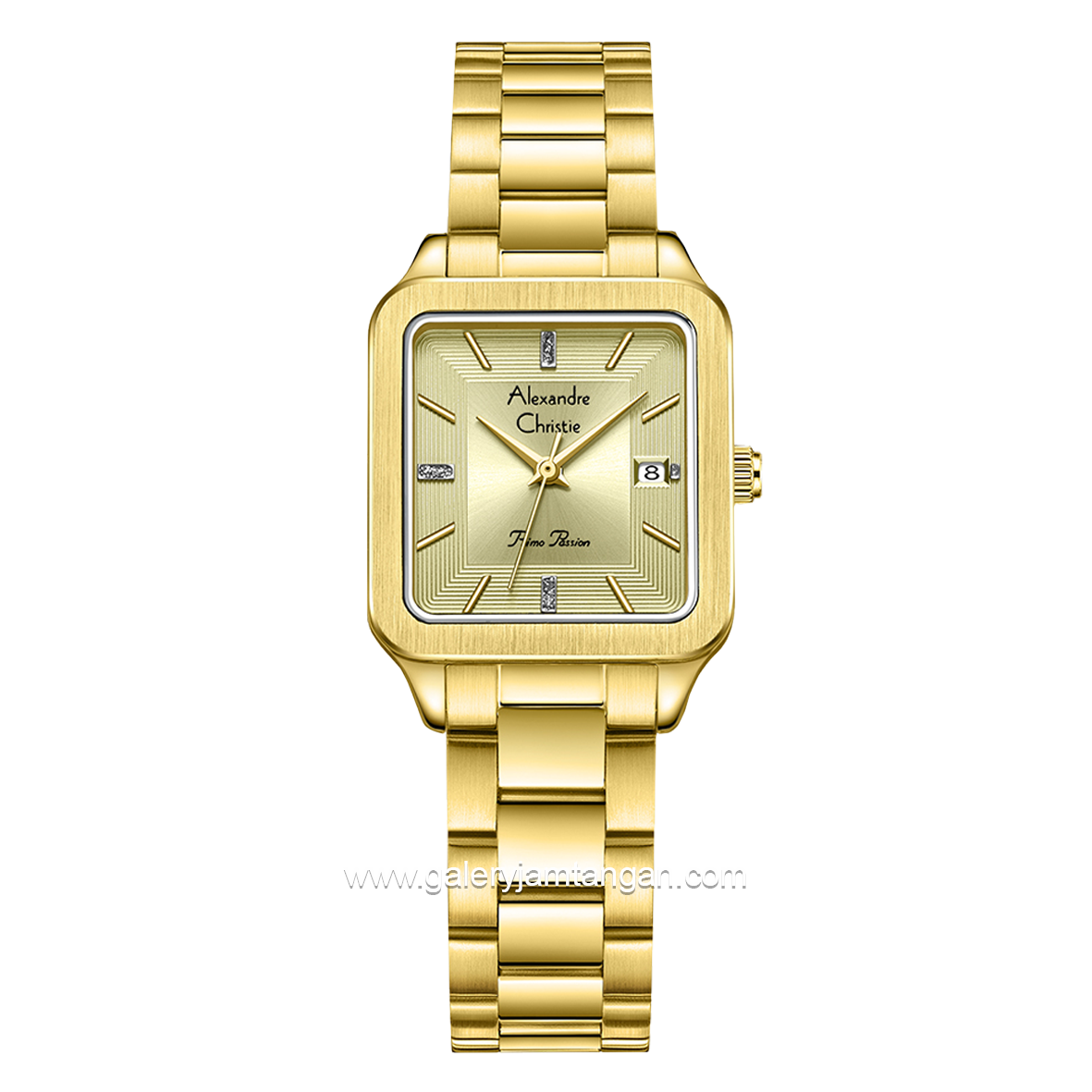 Alexandre Christie AC 2A79 LD Primo Passion Ladies Gold Dial Gold Stainless Steel Strap