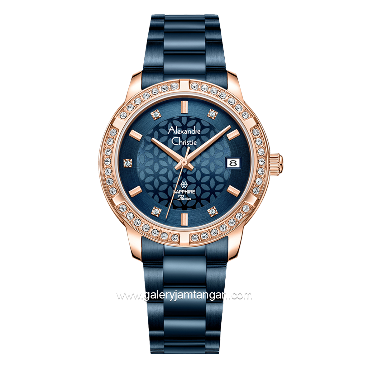 Alexandre Christie Passion AC 2A80 LD Sapphire Crystal Blue Rosegold Stainless Steel Strap