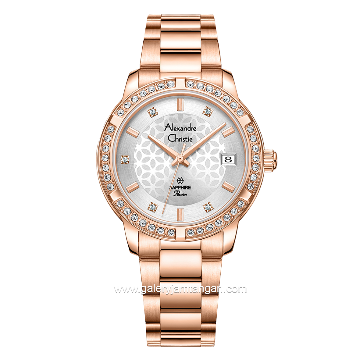 Alexandre Christie Passion AC 2A80 LD Sapphire Crystal Rosegold Dial White Stainless Steel Strap